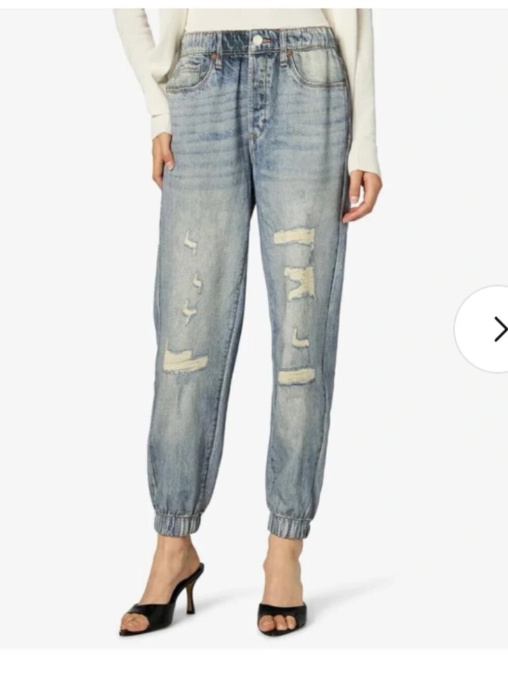 Blank NYC Distressed Printed Denim Jogger Sweatpants